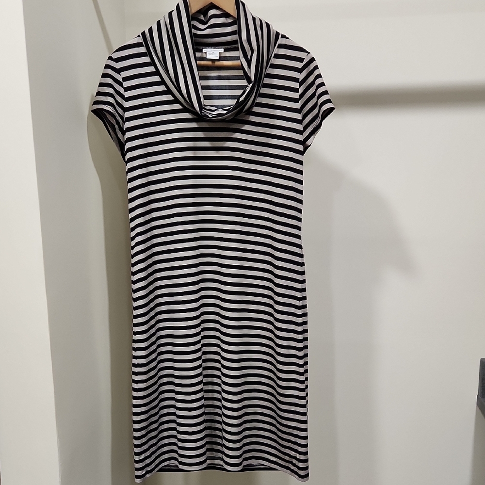 Liz Claiborne Black and Stone Striped Cowl Neck Sweater Dress